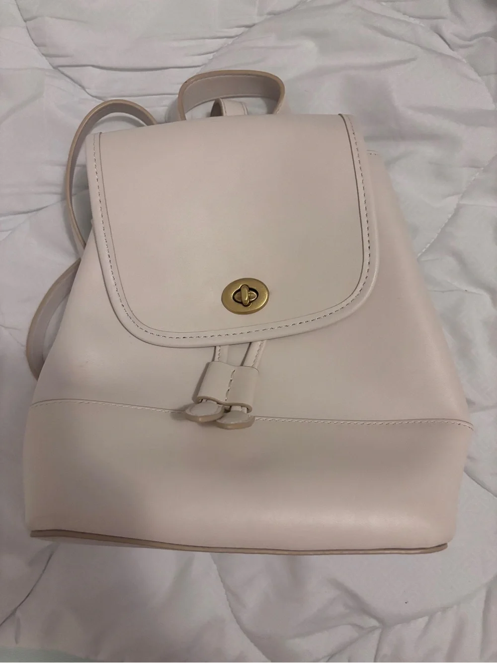 Coach Light Cream Leather Backpack with Gold Turn-Lock